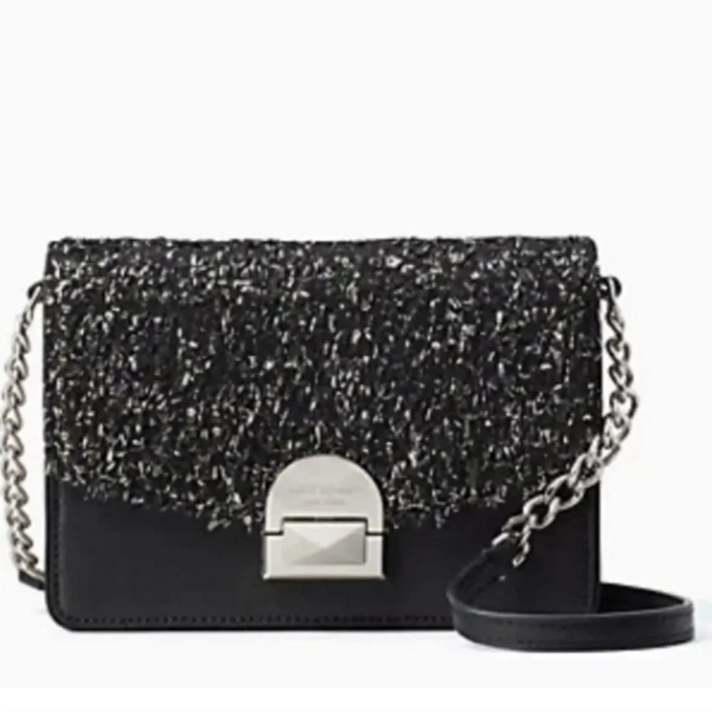 Kate Spade Neve Tinsel Convertible Crossbody Bag Black and Silver Women's Bag